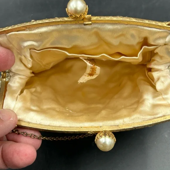 Vintage Gold Beaded purse pearl snap closure France - Picture 7 of 8